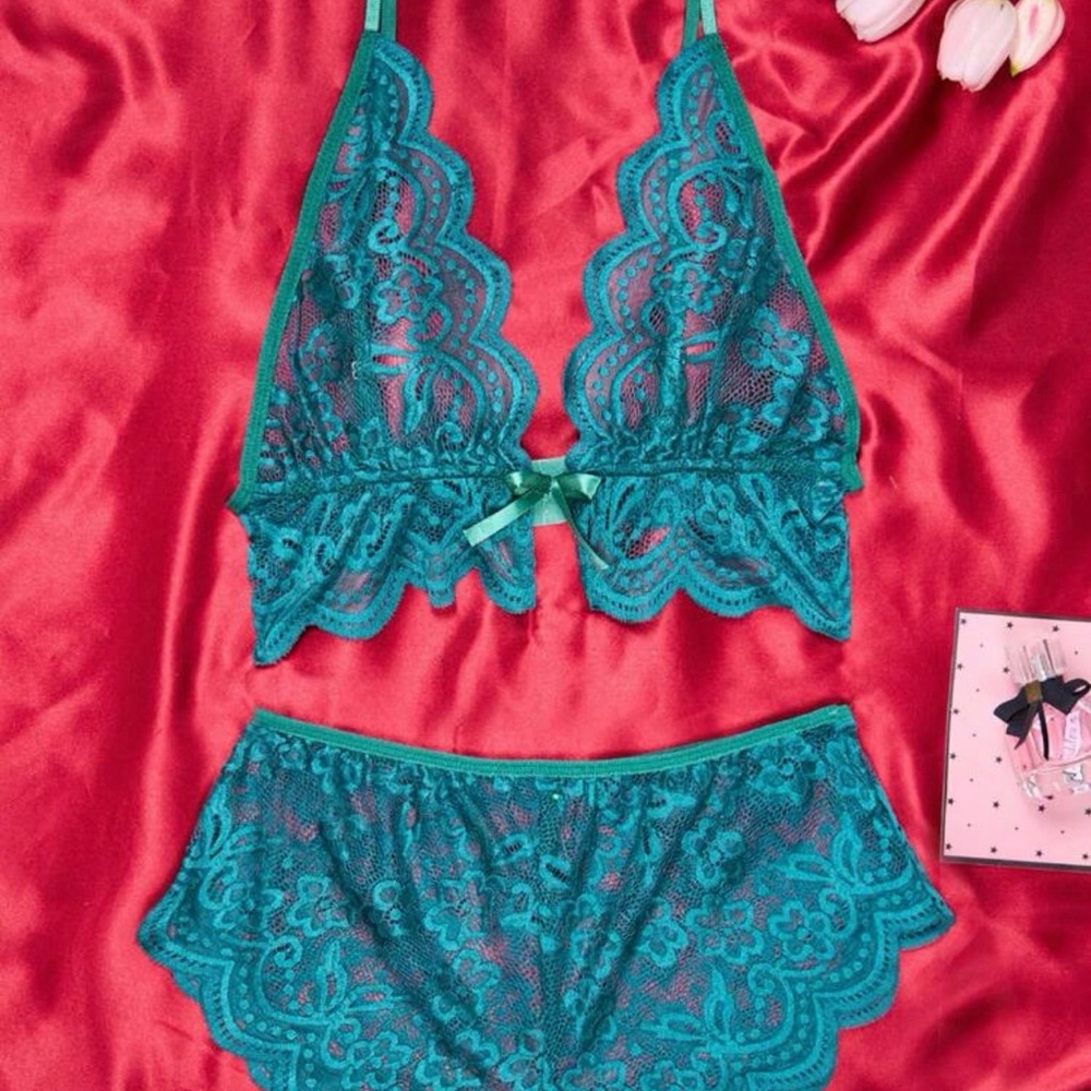 SHEIN Teal Lace Bra Set